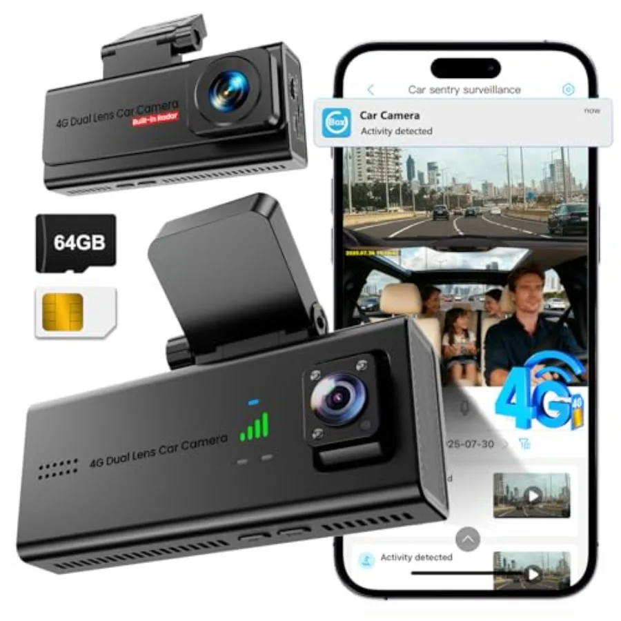 

4G LTE Dash Cam for fleet family security: ABS plastic, black, live streaming + AI motion alerts + 24/7 parking mode + remote v