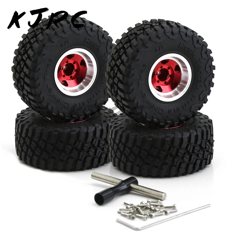 4pcs Metal 1.0 Beadlock Wheel Rim Rubber Tire Set for 1/18 1/24 RC Crawler Axial SCX24 TRX4M FCX24 Upgrade Parts