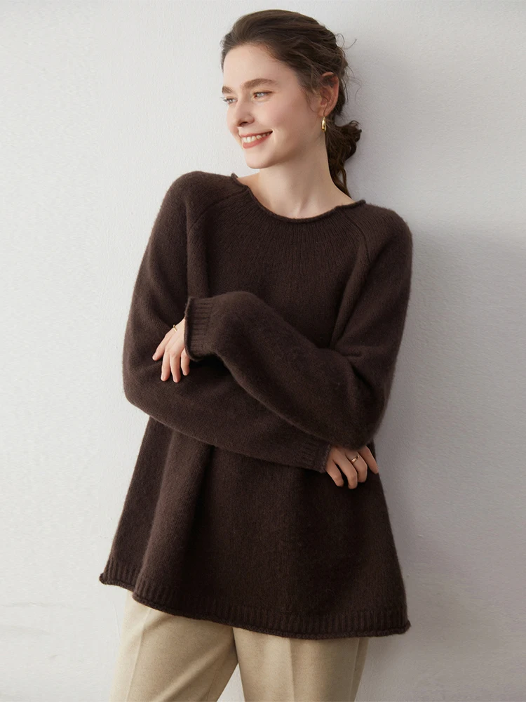 Minimalist Sweater Women's 100% Cashmere Pullover Autumn Winter Sweater Clothes Edge Curling Warm Elegant Home Cozy Casual Knit