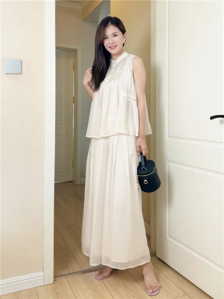 

Ele Chiffon Wide Leg Pants Set Women's Summer 2026 New High-End Age-Defng Svel Faionable Clete Ensemble