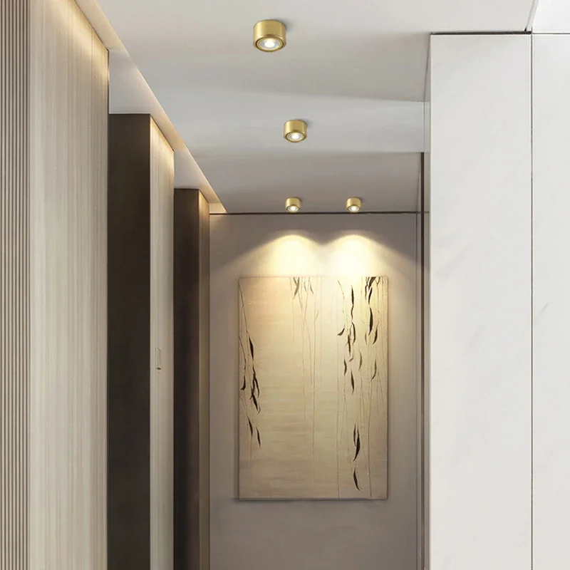 Modern Minimalism LED Ceiling Light Adjustable Angle Surface Copper Spotlight Living Room Background Corridor Room Home Decor