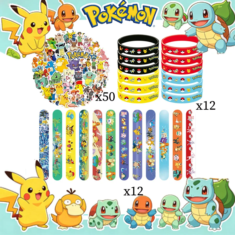 Pokemon Pikachu Geburtstagsparty-Geschenke, Geschenkartikel, Klatscharmbänder, Stempel, Tattoos, Aufkleber, Goodie-Bag-Füller, Partyzubehör, Dekoration