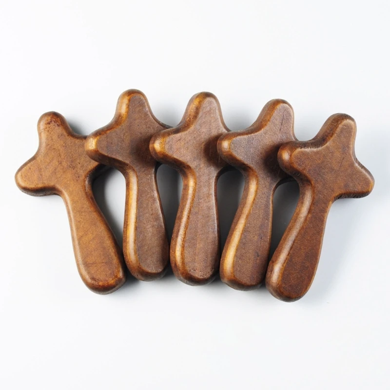 Natural Wooden Cross Charms Hand Held Cross Holding Crosses Prayer Gift for Clutching Jewelry Making Findings Accessory B03E