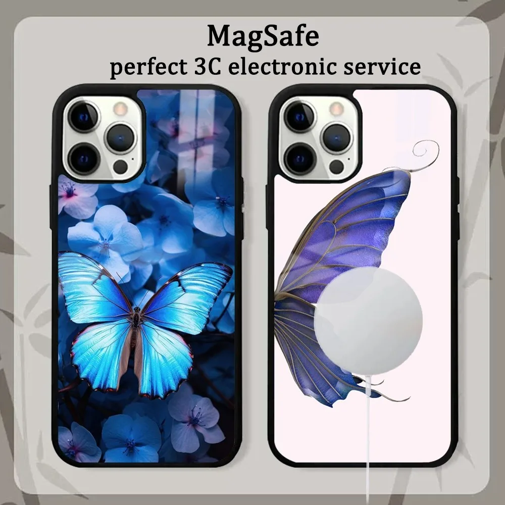 

Blue Butterfly Beautiful Phone Case For IPhone16 15 14 13 12 11 Pro Max Plus Mini Mirror Magnetic Cover