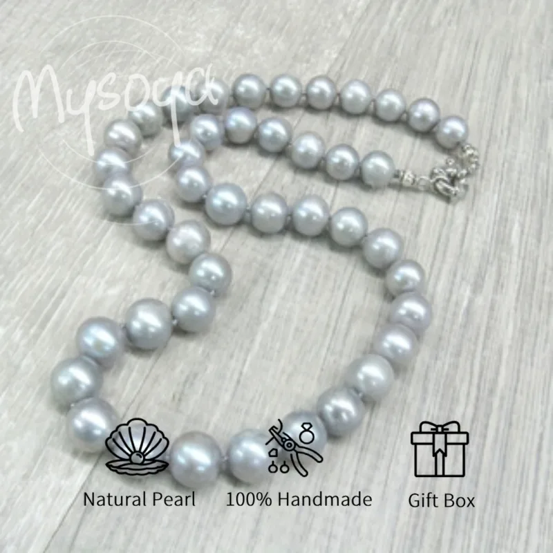 

Mysoya Freshwater Pearl Necklace 10-12mm Gray Pearl with Gift Box Suitable for Birthday Wedding Valentine's Day Gift