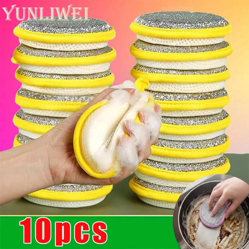 5/10PCS Doppelseitige Küche Schwamm Wäscher Reinigung Pads Wiederverwendbare Geschirrspülen Werkzeuge Multipack Gelb Rosa für Waschbecken Töpfe Pfannen