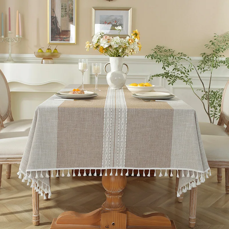 

Decorative Linen Tablecloth with Tassel, Waterproof, Oilproof, Thick, Rectangular, Wedding, Dining Table Cover, Tea Table Cloth