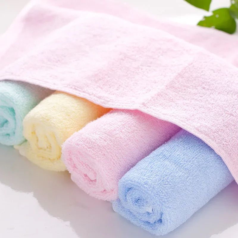Manufacturers Selling Bamboo Fiber Thickening Small Towel Infant Baby Wipes Pure Color Hand Towel Children Wash Face Towel