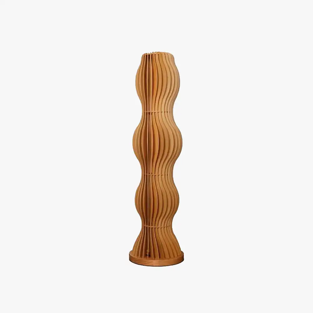 Handmade Solid Wood Craft Floor Lamp Wavy Slat Ribbed Design Natural Oak Modern Freestanding Decor Lighting