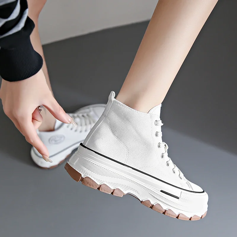 New Autumn Classic Sports Sneakers Comfortable Thick-soled Non-slip Women's Shoes Lace-up High-top Vulcanized Zapatos De Mujer image 6