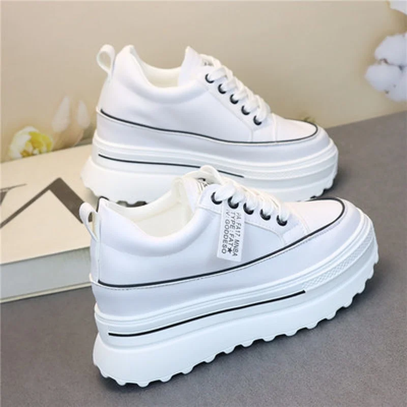 Women's Sneakers 2024 New Casual Shoes Woman Autumn Comfortable Breathable White Shoe 9CM Heels Height Increasing Platform Femme