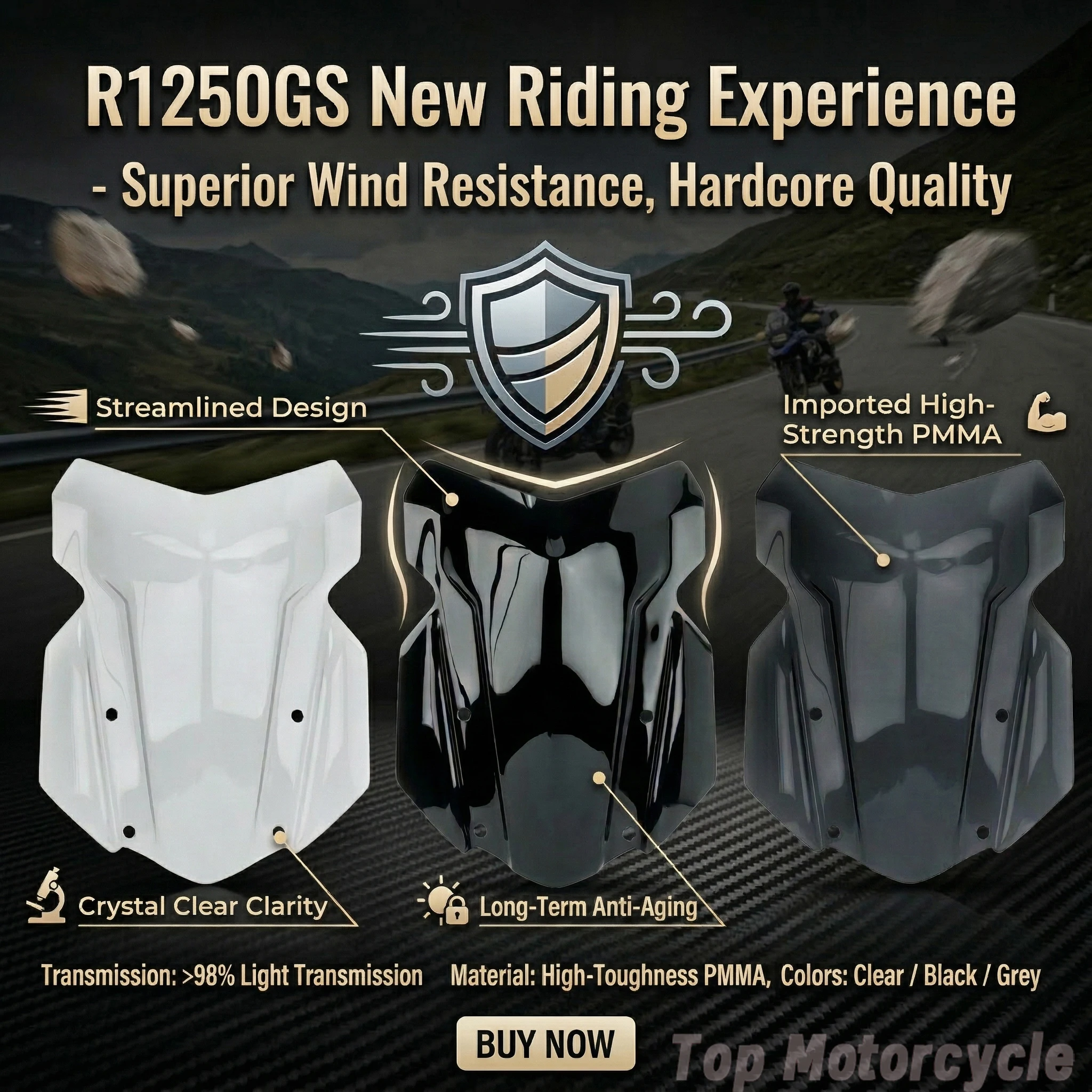 Motorcycle Touring Sports Heightened Racing Windscreen Windshield Visor Deflector for BMW R1200GS R1250GS ADV 2018-2026 view 4