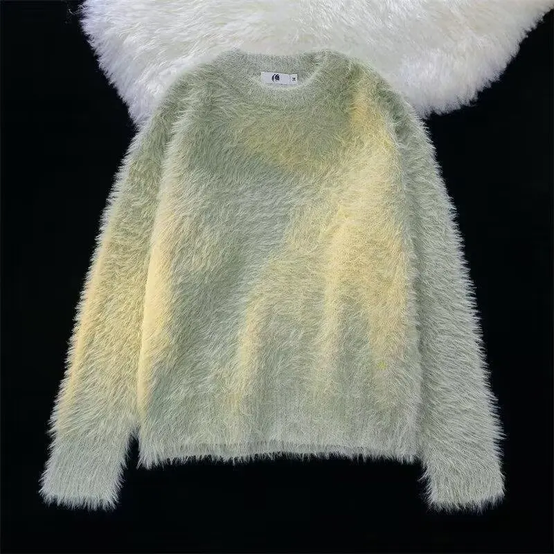 سترة شتوية من فرو المنك الصناعي ناعمة ولزجة بلون سادة مع ملمس راقي، للرجال والنساء بأكمام طويلة ورقبة دائرية دافئة