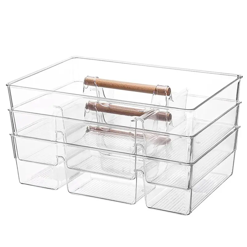 【EFFICIENT 】Clear Pantry Organizer- Storage Box For Kitchen, Bathroom Office- Versatile For Snacks, Crafts Container 3-Pack