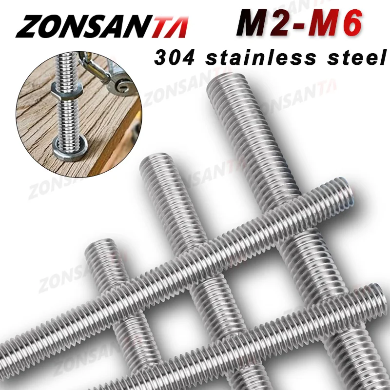M2 M2,5 M3 M4 M5 M6 Vollgewindestange Vollmetrische Gewindestangen Wellenstangenschrauben Bolzenbolzen aus Edelstahl 304 Länge = 16–500 mm
