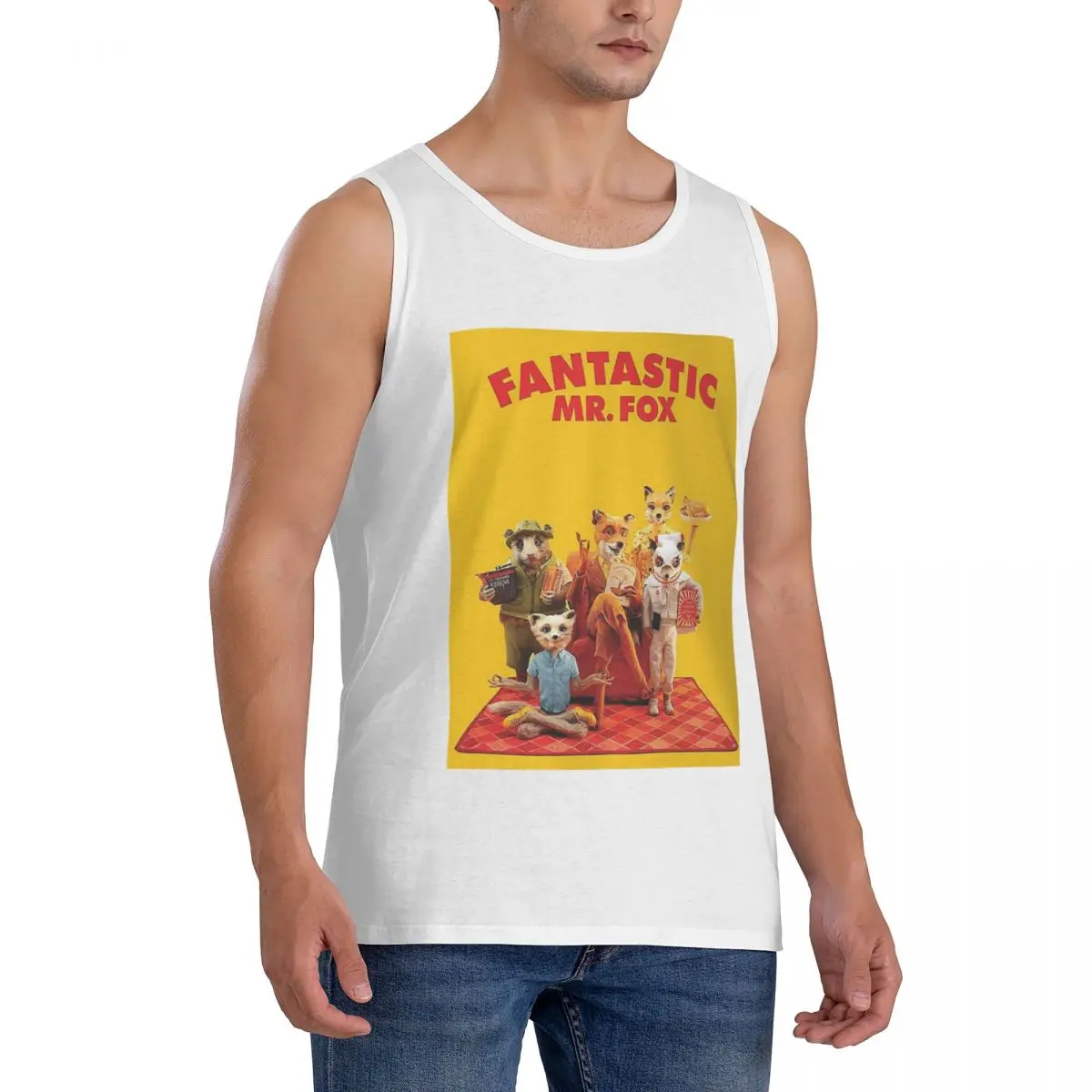 100% Cotton Fantastic Mr Fox Movie Poster Sleeveless T-Shirt Men Workout Sports Clothing Tops Men's Crew Neck Vest
