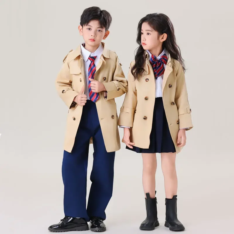 

2-13 baby boy girl Double-breasted Belted Trench Coats Slim teen kid Windbreaker Jacket junior Classic Khaki black red outerwear