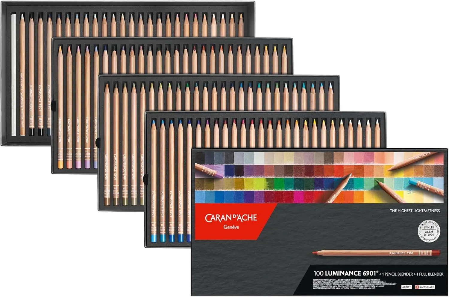 Luminance 6901 Box of 100 Individual Coloured, Artists, Colour Coded Pencils & 1 Full & 1 Pencil Blender