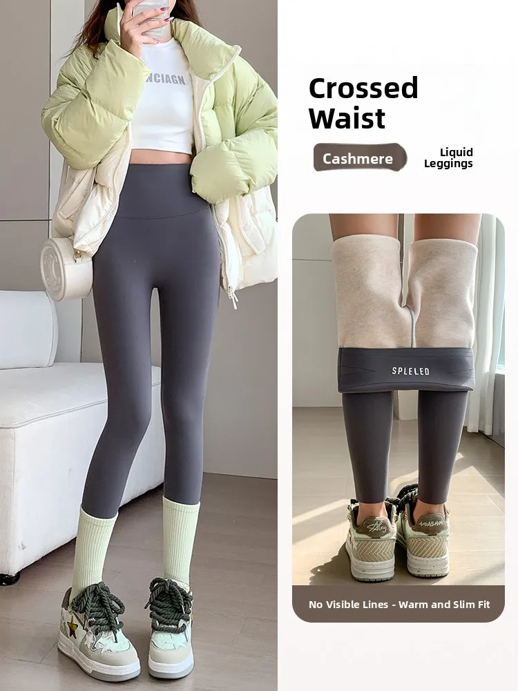 

Thiened Warm Slimming Yoga Pants High Waist Long Trousers Cross Hip Lifting Bla ark Skin Autumn Winter Sle Women's Fa...