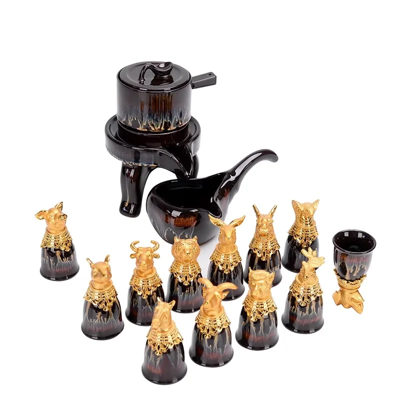 Chinese Zodiac Tea Set, High end Retro Architectural Lamp Set, Home Light Luxury