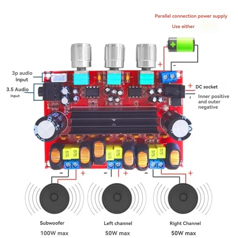 FFYY-2X XH-M139 Digital Power Amplifier Board 2.1 Channel 2X50w&100W DC12-24V Amplifier Modules TPA311602