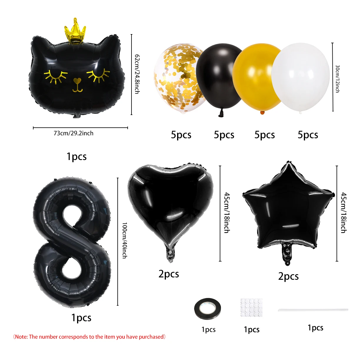 Black Cat Crown Foil Number Balloon Crown Digital Balloons Girl Birthday Party Decoration Kids Girl Boy Wedding Party Supplies