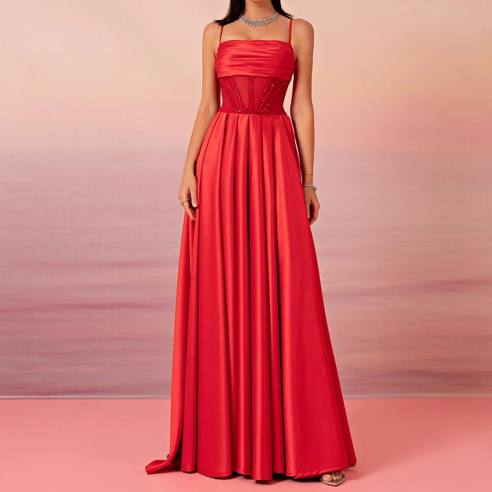 Customized Classic A-Line Floor Length Strapless Spaghetti Straps Jersey Sleeveless Evening Dress Elegant vestidos para mujer