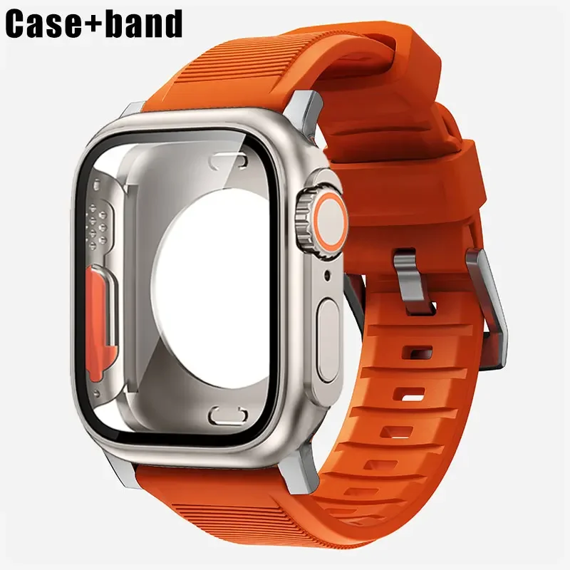 Silicone strap+case For Apple Watch Band 44mm 45mm 41mm 40mm Tempered Glass Cover Change to Ultra For iWatch Series 8 7 SE 6 5 3