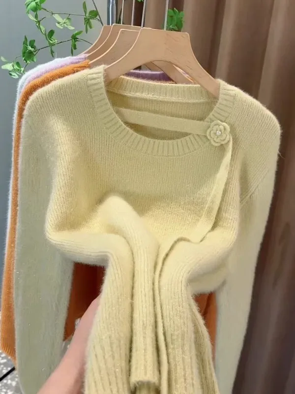 Ele Floral Sa Maglione Donna Autunno Inverno Nuovo Sle Unico Dimagrante Versatile Top lavorato a maglia Morbido e confortevole Wrap Sle