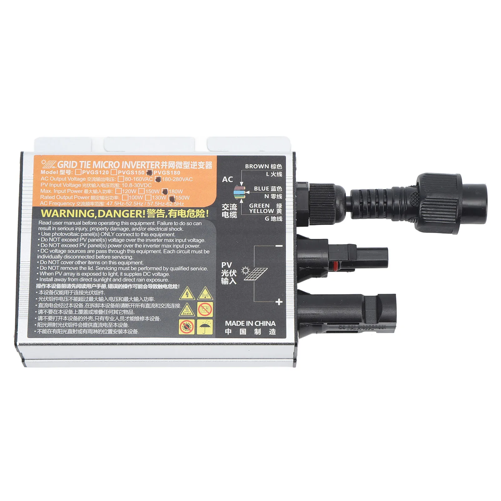 

PVGS Photovoltaic Micro Grid Tie Inverter 180 Watt 180W Pure Sine Wave Inverter with Voltage Current Islanding Protection AC220V