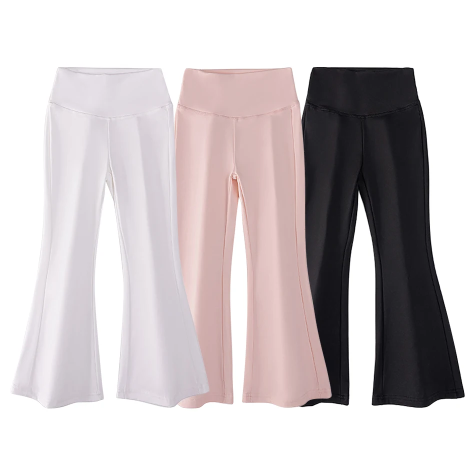 

Spring Autumn Girls Versatile Flared Pants 2-Piece Set Everyday Wear Comfortable Kids Leggings Girls High Waist Slimming Pants