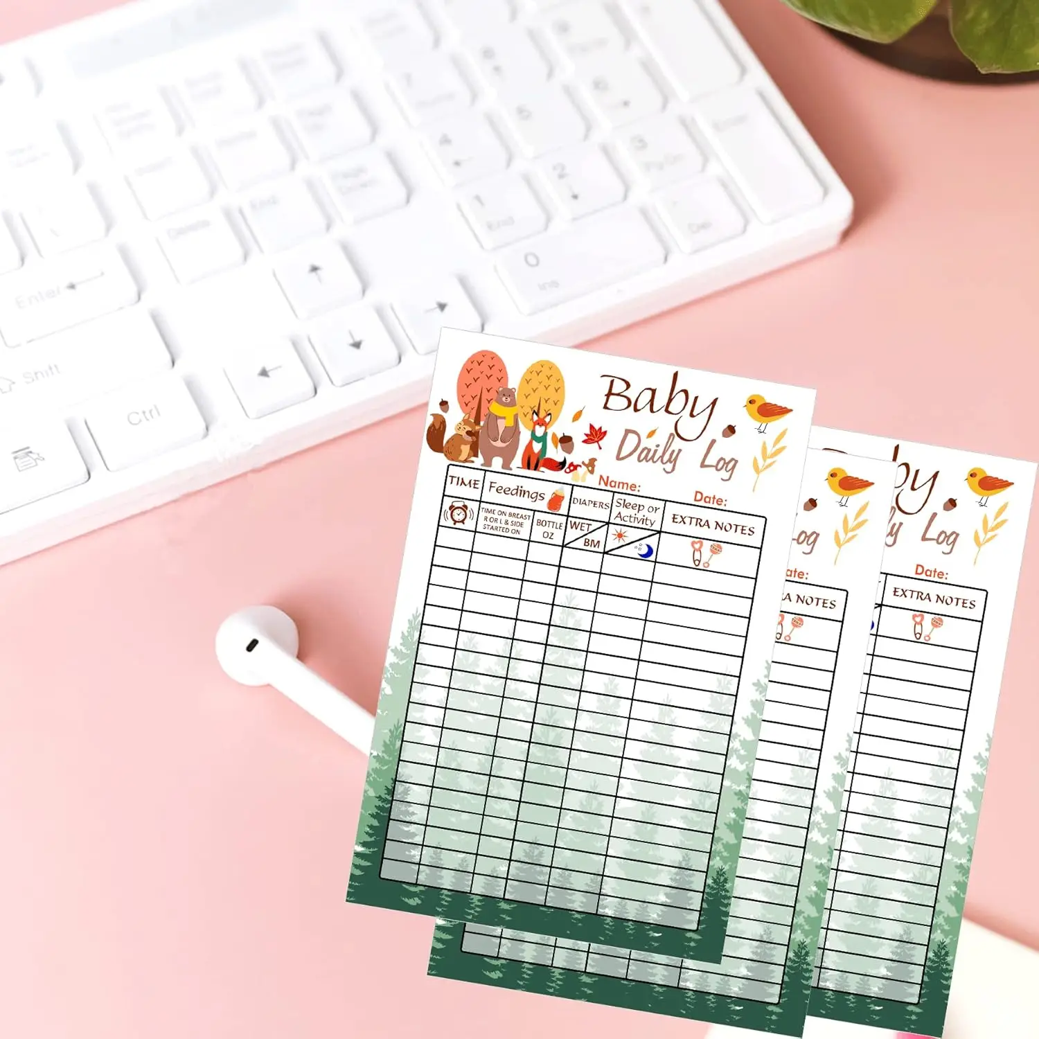 Newborn Baby Log Tracker Journal Book Record Tracking Chart 5.5x8.5Inch Schedule Feeding Food Sleep Card for Daily Planner 25Pcs