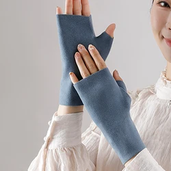 Puffy Velvet Fingerless Gloves For Woman Winte Wool Wrist Twist Hand Warmer Female Short Half Finger Strech Mitten Girl Lady