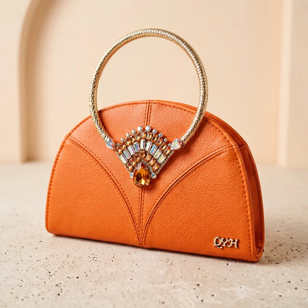 2026 New Orange Peep Toe Heel Shoes and Bag Set Crystal Rhinestone Decor Platform Slingback Heels Elegant Ladies Matching set view 4