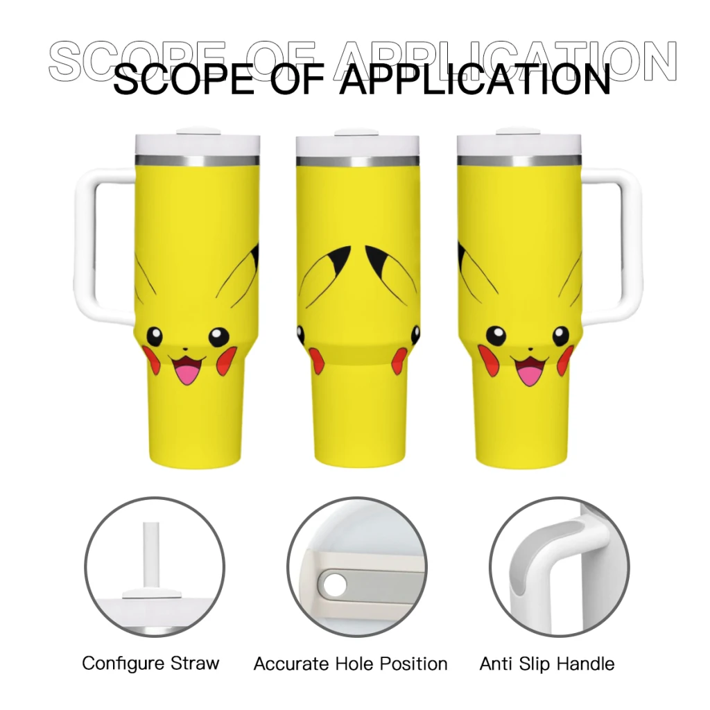 Pokemon 40 oz Tumbler with Handle and Straw Lid Stainless Steel Insulated Tumblers Travel