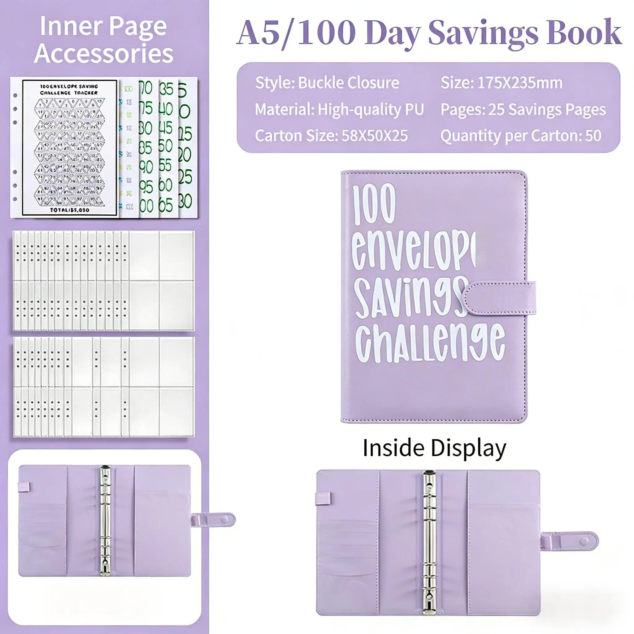 

100 Envelope Challenge Binder, Money Saving Budget Planner with Cash Envelopes, Savings Challenge Organizer for Daily Budgeting