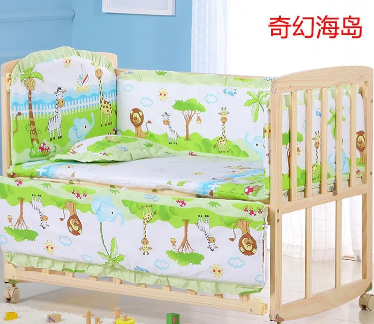 5pcs Baby Bedding Cartoon Animal Newborns Crib Bed Bumper Infant Cotton Washable Bedding Bed Circumference Mattress Pillow Set