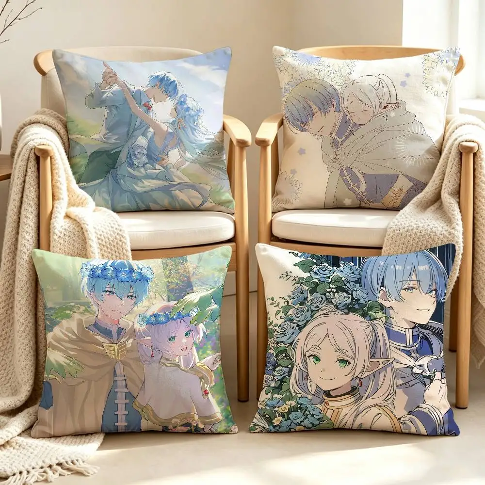 F-Frieren H-Himmel B-Beyond J-Journeys End Customizable Square Cushion Cover Double Sided Print Pillow Case