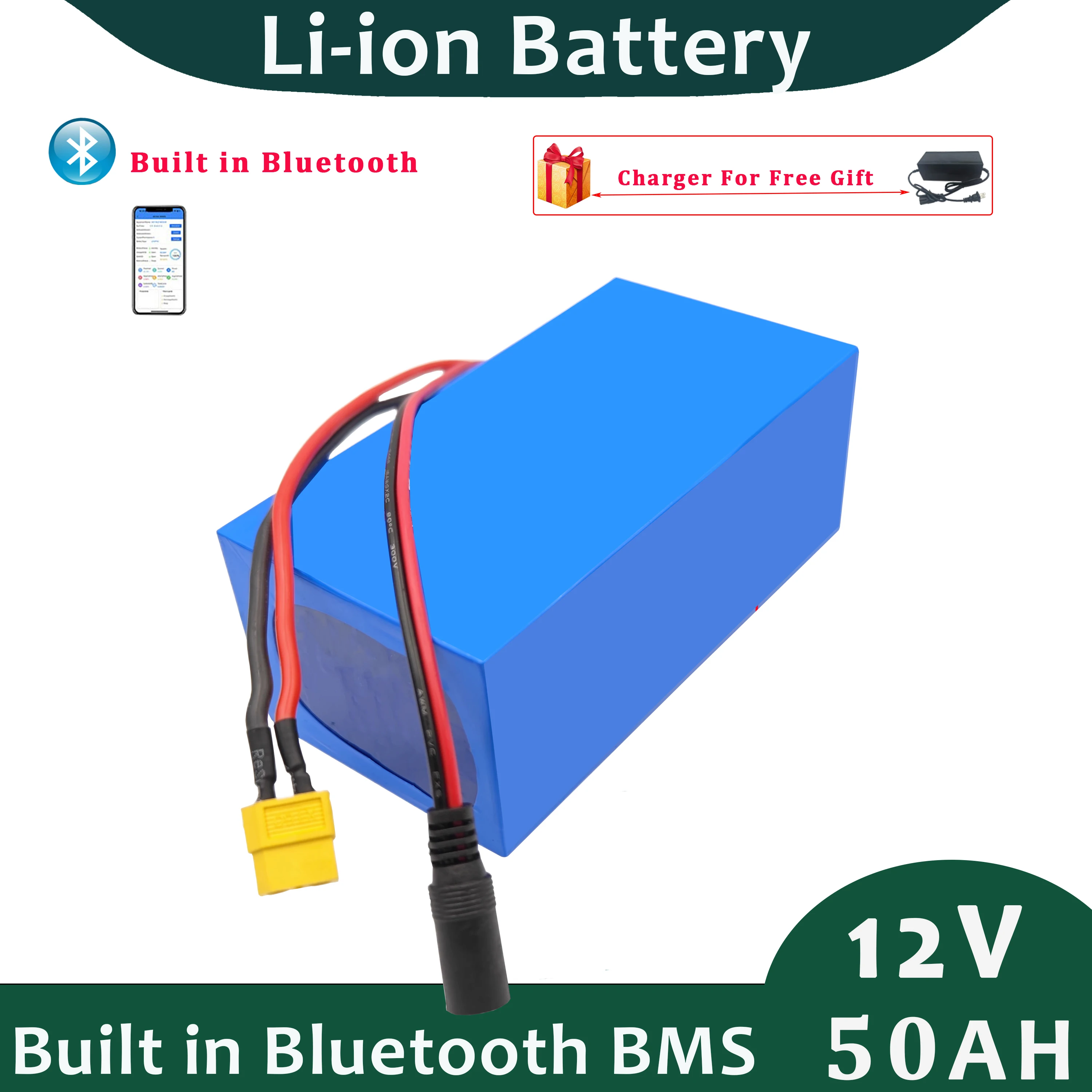 

Rechargeable 12v 50Ah Lithium Ion Battery Pack for Electric Scooters with 5A Free Charger