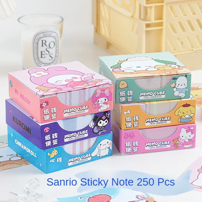 250pcs Cartoon Ins Anime Sanrio Sticky Note Kuromi Stickers Cute Hello Kitty Cinnamoroll Decorative Paper Student Gifts