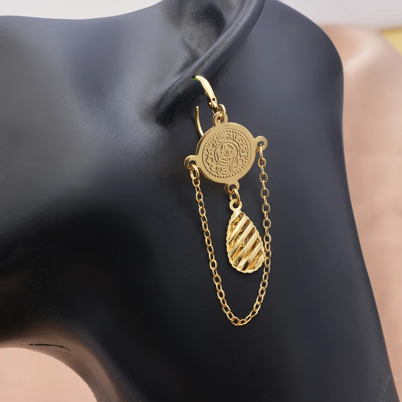 Gold Vintage Carved Coin Striped Water Drop Long Tassel Drop Earrings for Women Ethnic Multi Layer Chain Dangle Earring