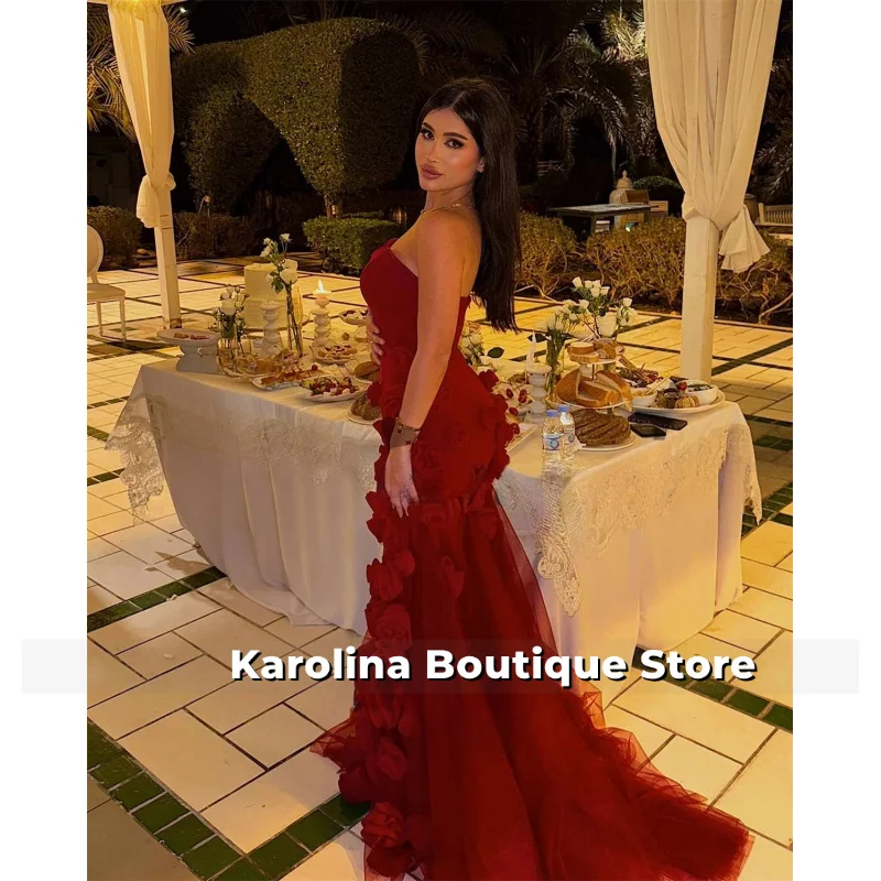 فساتين سهرة خيالية للنساء مع زهرة ثلاثية الأبعاد بدون أكمام على شكل بوق على شكل قلب فيستدوس دي غالا مخصصة #5