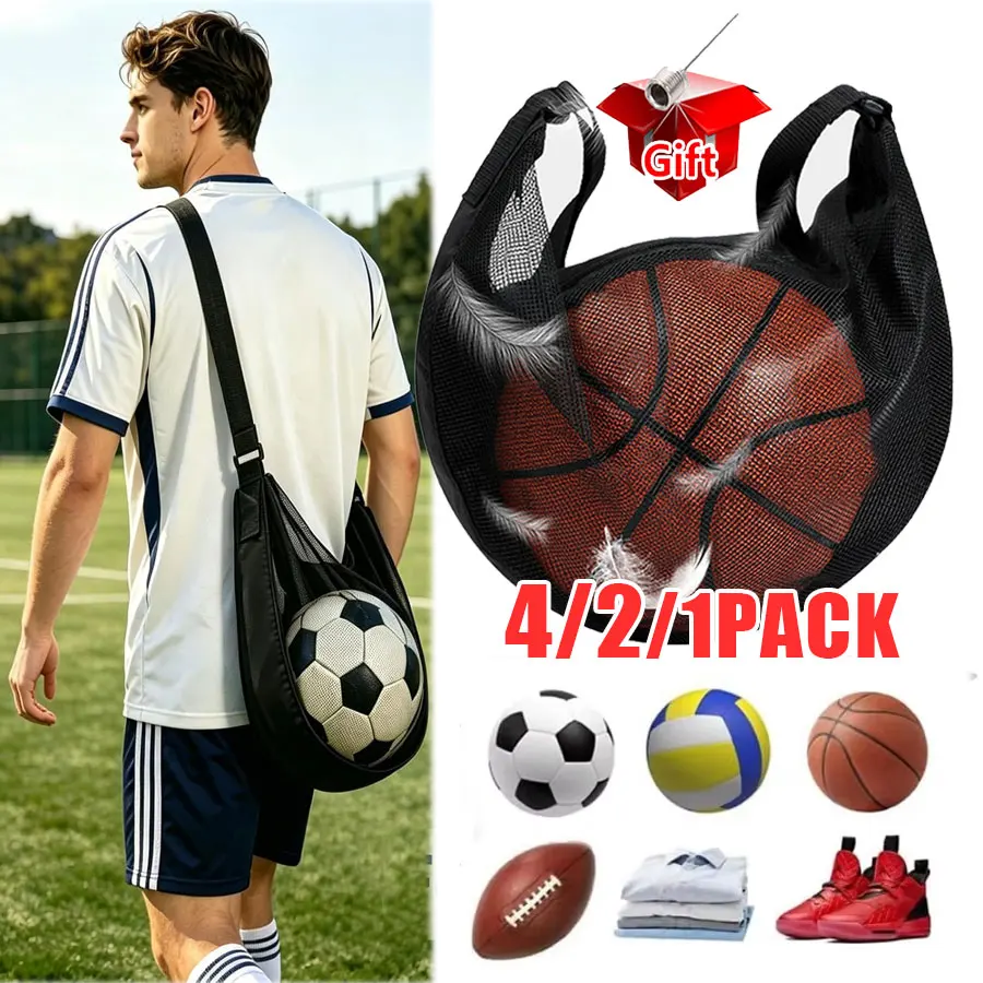 Nouveau sac de rangement portable en filet anti-déchirure pour ballon unique (4/2/1 pièces) – Convient aux ballons de taille 7 (basketball, football, volley-ball) avec sangle réglable
