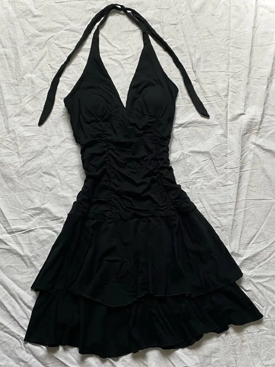 

Vintage Punk Party Dresses Women Summer Sweet Girl A-LINE Halter Dress Sexy Clothing Goth Y2k Women's High Waist Short Skirt 90s