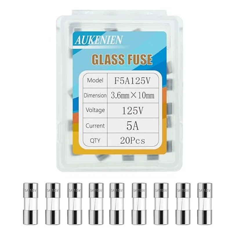 AUKENIEN 20pcs 5A 5Amp 125V Mini Fuse F5AL125V Fast-Blow Glass Fuses for Circuit Protection Christmas Lights Fan String Lights