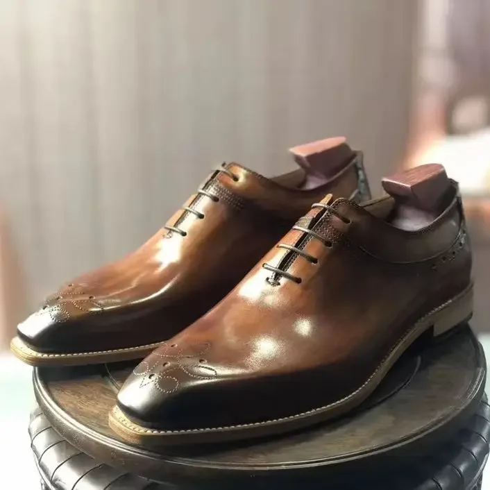 

Vintage Brown Cowhide Lace Up Oxford Shoes Embroidered Sewing Men Shoes Leather Soles Square Toe Comfortable Handmade Shoes 2025