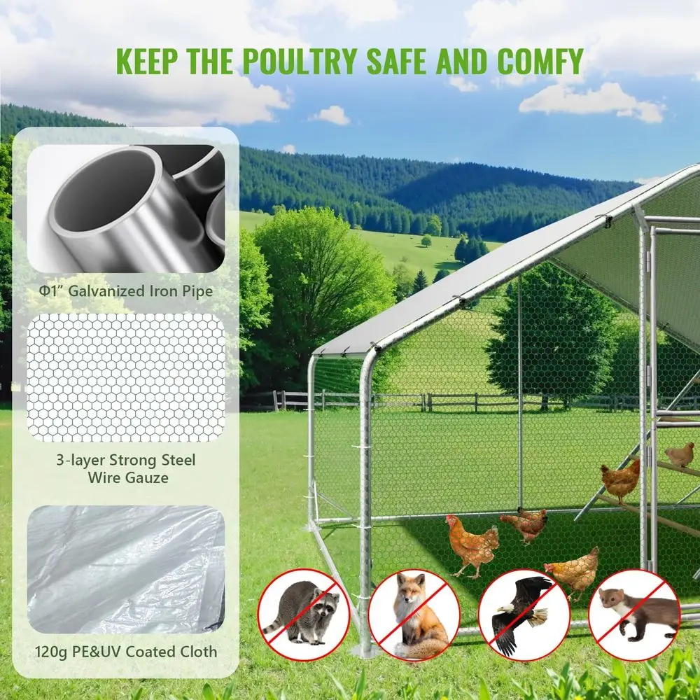 10x6.5ft Spire Roof Chicken Coop with Covered Run and Roosting Bar for Backyard