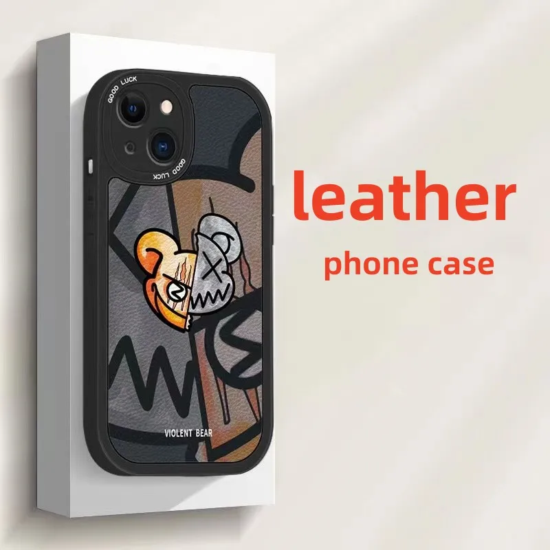 

Cute Cartoon Leather Phone Case Suitable for iPhone 14131211 X XS XR 7 8plus XSmax Soft Silicone Holder Shockproof Case