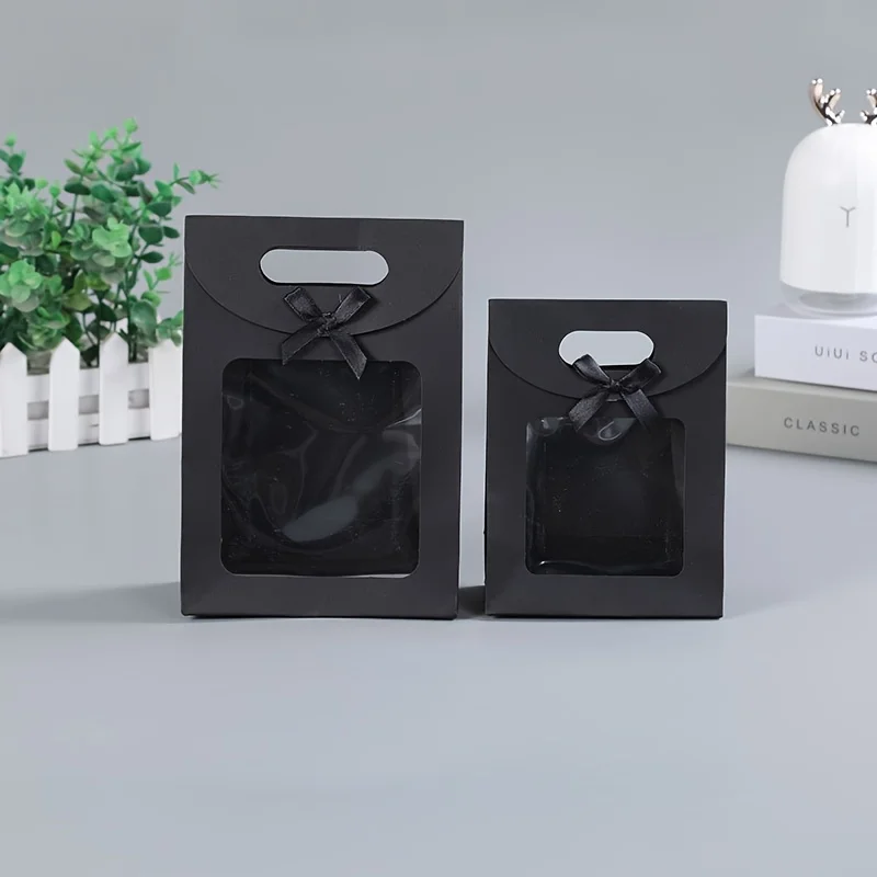 

Black Paper Gift Bags with Transparent Window and Cute Bowknot - Eco-Friendly Party Favor Bags for Birthdays and Events