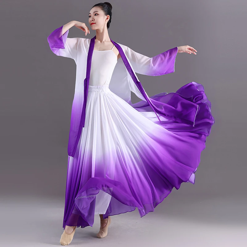 Conjunto de 3 unidades de vestido de danza clásica elegante para mujer, falda de baile fluida con gradiente y Tops, traje de baile moderno de Ballet para práctica de hadas